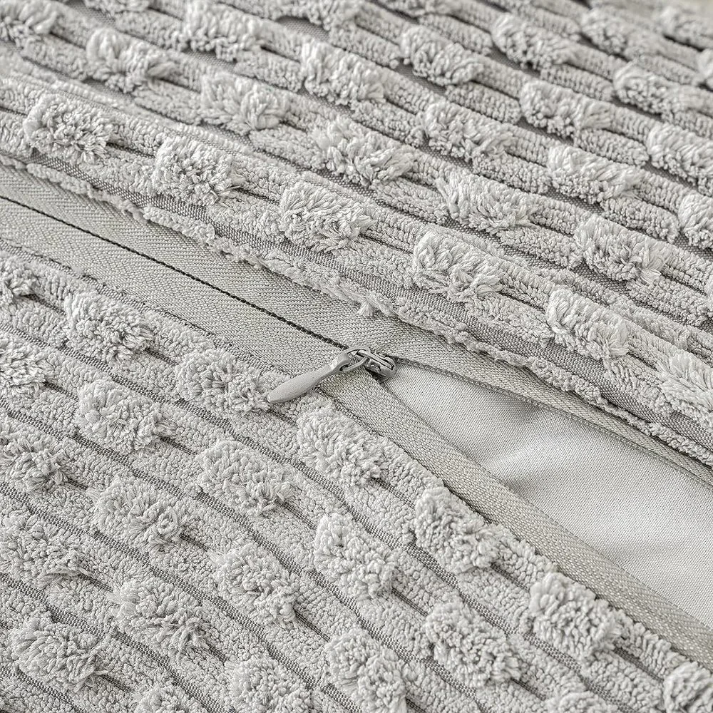 Pompom Grey Stripe Texture Corduroy Farmhouse Cute Luxury Soft Pillow Cover Set - Picture 4 of 7